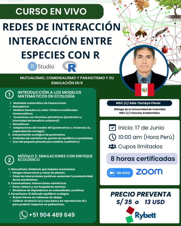 Modelos Matemático de Interacción ecológica: Mutualismo, Comensalismo, Parasitismo y simulación en R studio
